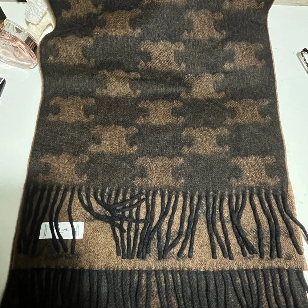 Celine Houndstooth Brown and Black Scarf